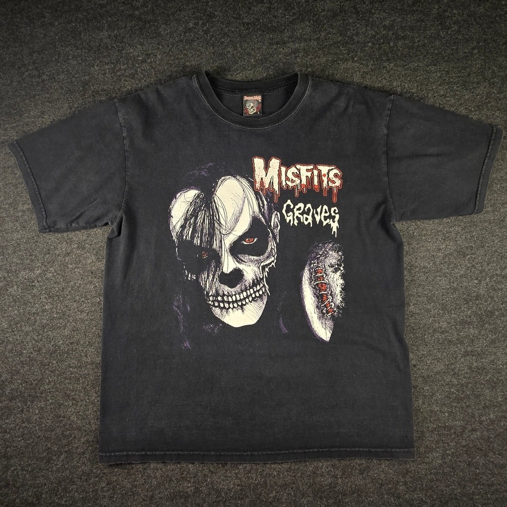 Vtg Misfits Black T-Shirt Michael Graves Punk Demon Horror Graphic Men's Large